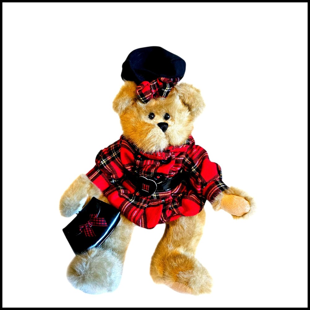 2008 Fiona Red Plaid Bear Plush Black Beret Purse Outfit Collectible Toy